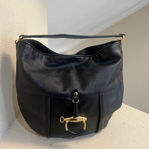 RLX Ralph Lauren Black Leather Hobo Bag with Gold Accents